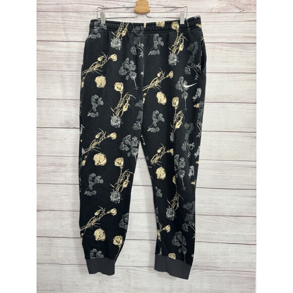 Nike Men's medium Black floral Gold Jogger Pants sweatpants comfy white SIZE XL - Picture 2 of 10